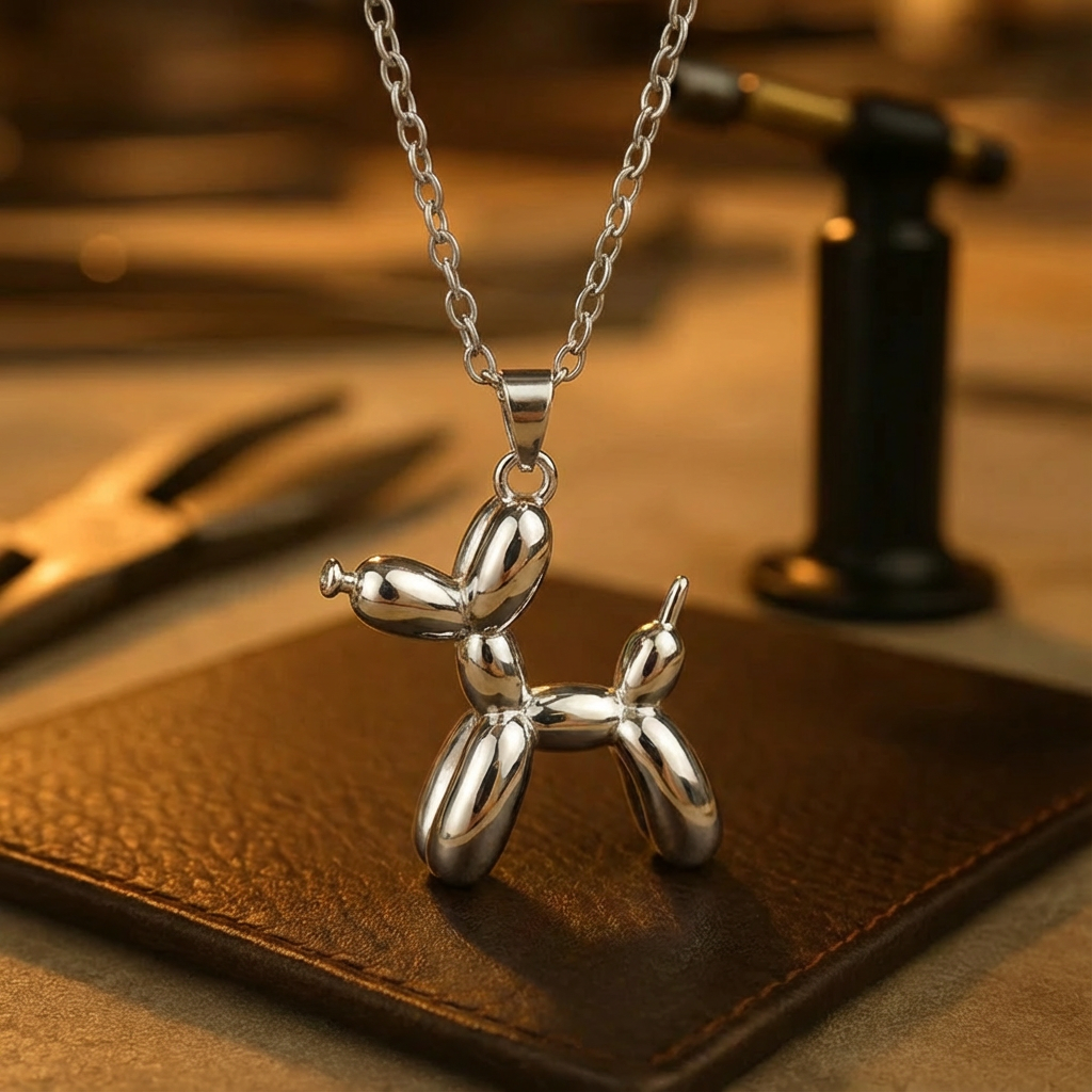 Collier avec un ballon en forme de chien - Or et argent