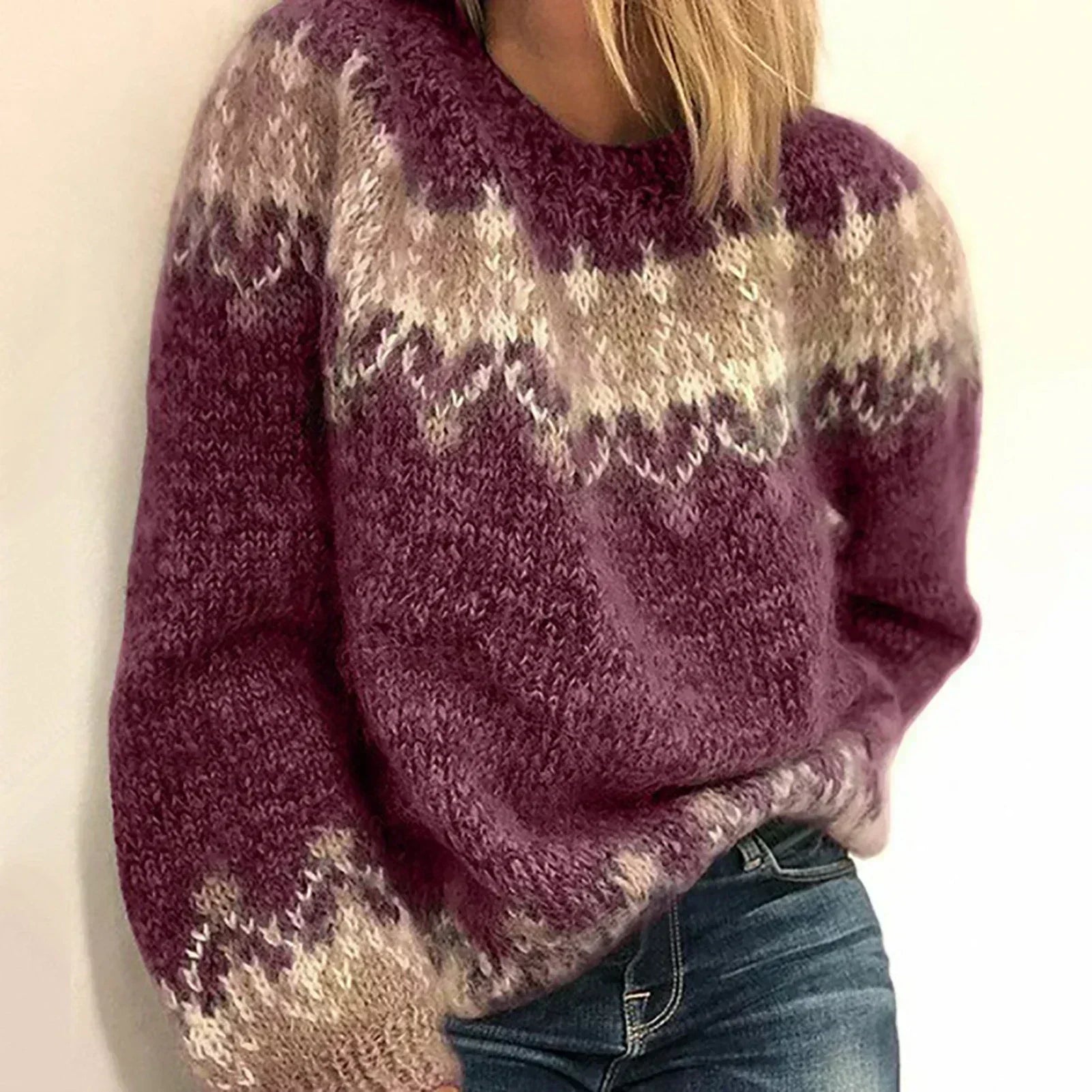 Pull en mohair jacquard pour femmes, douillet et chaud